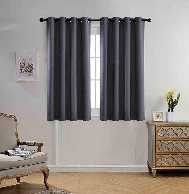 MIUCO Blackout Curtains Room Darkening Textured Grommet Window Curtains for Living Room 2 Panels 52x63 Inch Dark Grey - Image 1